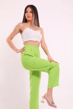 Kadın Pileli Cep Detaylı Kumaş Pantolon Fıstık Yeşili