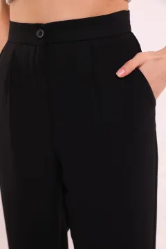 Kadın Pileli Cep Detaylı Kumaş Pantolon Siyah