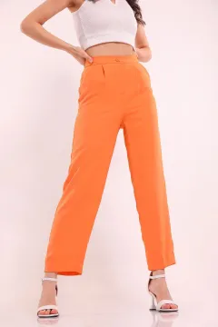 Kadın Pileli Cep Detaylı Kumaş Pantolon Orange