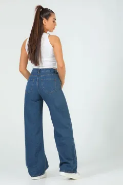 Kadın Salaş Bol Paça Retro Jeans Pantolon Mavi