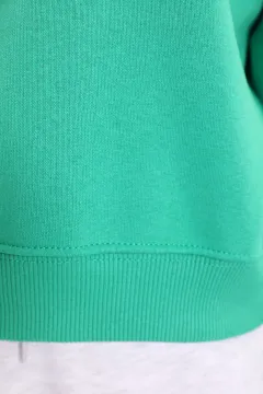 Kadın Şardonlu Ön Nakışlı Crop Sweatshirt Yeşil
