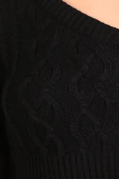 Kadın Tek Kol Dekolteli Crop Triko Bluz Siyah