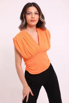Kadın V Yaka Kolsuz Bluz Orange