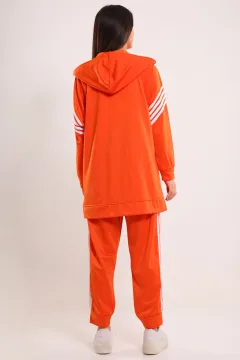 Kadın Yan Şerit Detaylı Bel Lastikli Kapüşonlu Eşofman Takımı Orange