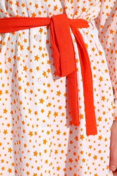 Kadın Yıldız Desenli Kuşaklı Tesettür İkili Takım Orange