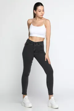Kadın Yüksek Bel Likralı Jeans Pantolon Antrasit