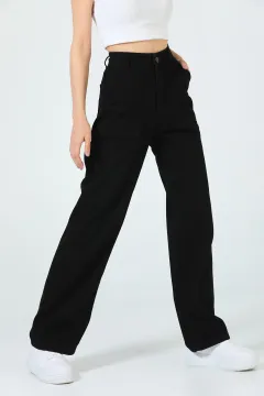 Kadın Yüksek Bel Tarz Cep Detaylı Jeans Pantolon Siyah