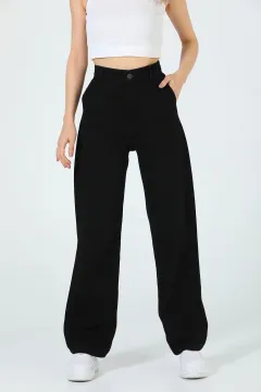 Kadın Yüksek Bel Tarz Cep Detaylı Jeans Pantolon Siyah