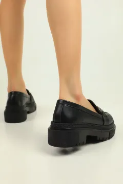 Kadın Yüksek Taban Tokalı Günlük Ayakkabı Siyah