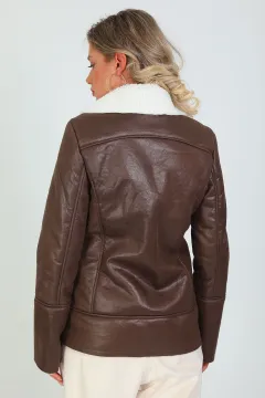 Kadın Zara Fermuar Detaylı İçi Peluşluşlu Ceket Kahve