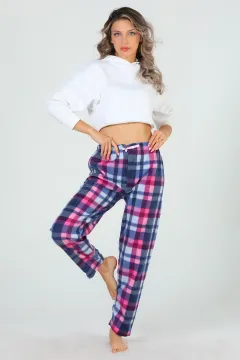Kadın Desenli Polar Alt Pijama Pembe