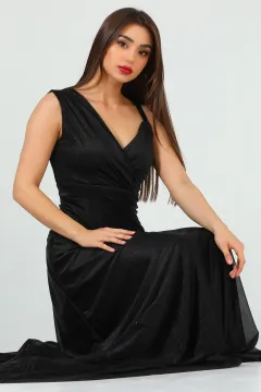 Kadın Simli Tek Omuz Askılı Abiye Elbise Siyah