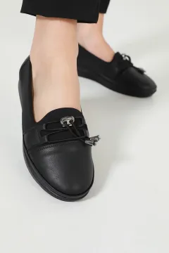 Kadın Ön Lastikli Günlük Babet Ayakkabı Siyah