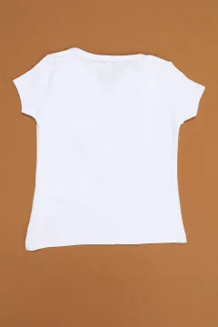 Kalp Baskılı Kız Çocuk T-shirt Beyaz