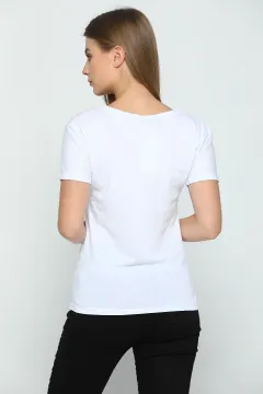 Kalp Ritmi Baskılı Sevgili Kombin Kadın T-shirt Beyaz