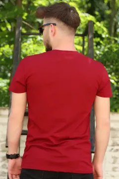 Kalp Ritmi Baskılı Sevgili Kombin Erkek T-shirt Bordo