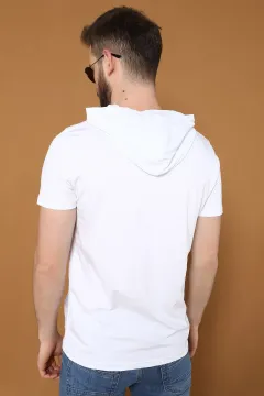Kapüşonlu Baskılı Erkek T-shirt Beyaz