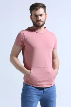 Kapüşonlu Erkek T-shirt Gülkurusu