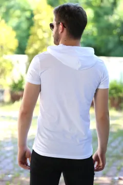 Kapüşonlu Erkek T-shirt Beyaz