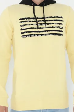 Kapüşonlu Ön Baskılı Uzun Kol Erkek Sweatshirt A.sarı