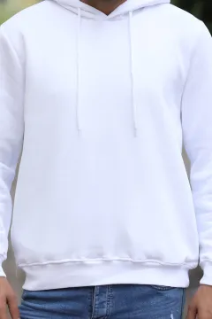 Kapüşonlu Oversize Erkek Sweatshirt Beyaz