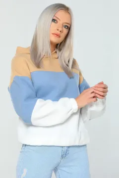 Kapüşonlu Polar Kadın Sweatshirt BEJ İNDİGO