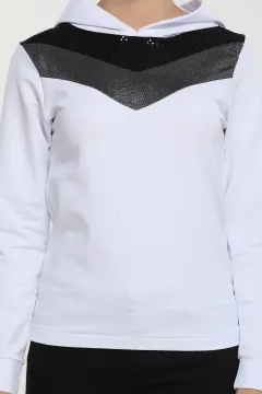 Kapüşonlu Pullu Sweatshirt Beyaz