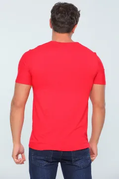Erkek Likralı Bisiklet Yaka Slim Fit T-shirt Kırmızı