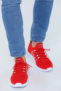 Erkek Bağcıklı Lafonten Triko Mevsimlik Günlük Spor Ayakkabı Kırmızı