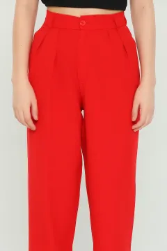 Kadın Ekstra Yüksek Bel Cepli Kumaş Pantolon Kırmızı