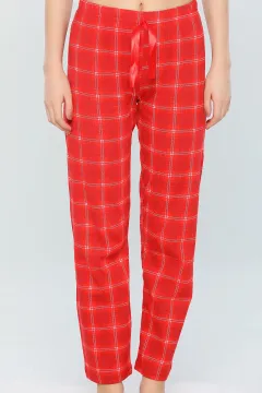 Kadın Yüksel Bel Ekose Desenli Pijama Altı Kırmızı