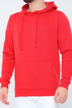 Erkek Sevgili Kombini Kapüşonlu Şardonlu Basic Sweatshırt Kırmızı