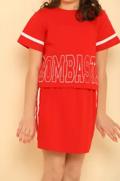 Kız Çocuk Likralı T-shirt Etek İkili Takım Kırmızı