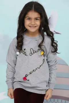 Kız Çocuk Baskılı Sweatshirt Gri