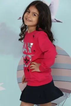 Kız Çocuk Baskılı Sweatshirt Fuşya