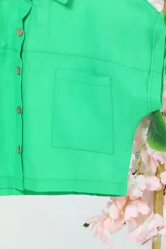 Kız Çocuk Çift Cepli Gömlek Yeşil