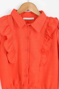 Kız Çocuk Fırfırlı Lastikli Gömlek Orange