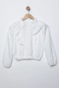 Kız Çocuk Fırfırlı Lastikli Gömlek Beyaz
