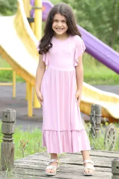 Kolu Fırfırlı Kız Çocuk Elbise Açıklila