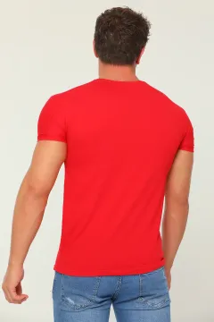 Erkek Likralı Bisiklet Yaka Slim Fit Basic Body T-shirt KoyuKırmızı
