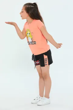 Kız Çocuk Likralı T-shirt Şort İkili Takım Koyusomon