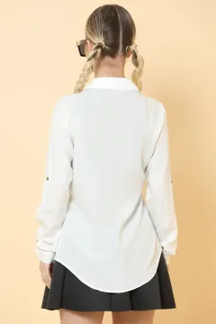 Kadın Likralı Kol Apoletli Basic Gömlek Krem