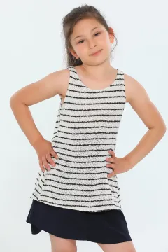 Kız Çocuk Likralı Sırt Fiyonklu Bluz Krem