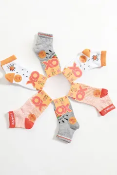 Kız Çocuk Kokulu Desenli Altılı Soket Çorap Orange