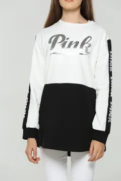 Pink Waraklı Iki Renk Sweatshirt Beyaz