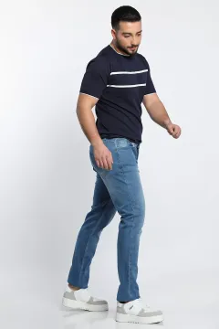 Likralı Erkek Jean Kot Pantolon Mavi Tint