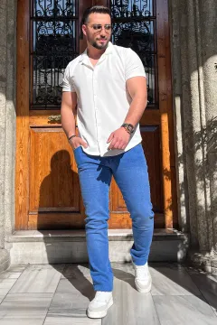 Likralı Erkek Jean Kot Pantolon Mavi