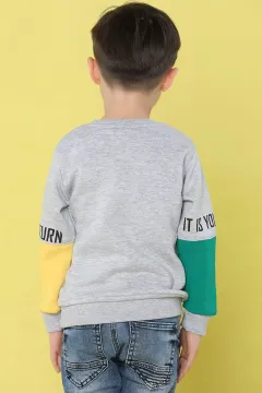 Kol Baskılı Erkek Çocuk Sweatshirt Gri