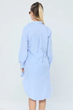 Kadın Çift Cepli Arkası Uzun Gömlek Tunik Mavi