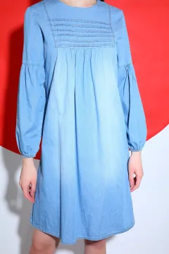 Kadın Ön Nevrüllü Mini Jean Elbise Mavi